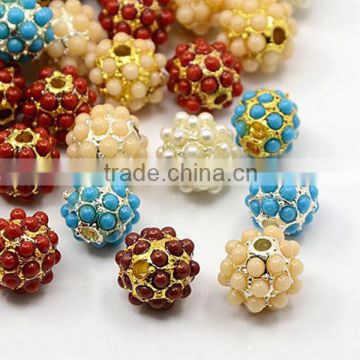 10mm Alloy Beads, with Acrylic Beads, Round, Mixed Color(PALLOY-H397-M)
