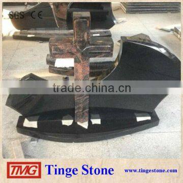 Carved cross shan xi black granite tombstone designs