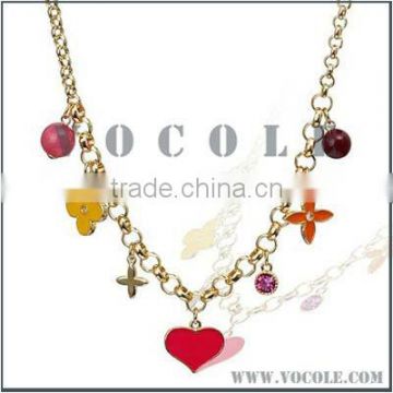 Clover heart pearls pandent chain metal alloy sweater necklace