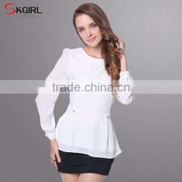 2015 summer long sleeve lace chiffon shirt bodice blouse official ladies top