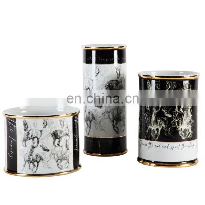 Customized Modern Simple Porcelain Black And White Ceramic Vase Design For Living Room Decoration