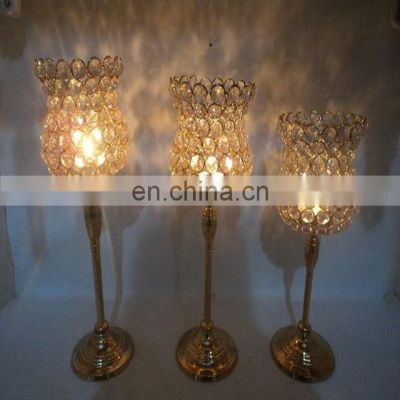 crystal gold plated antique candle holder in 3 sizes set