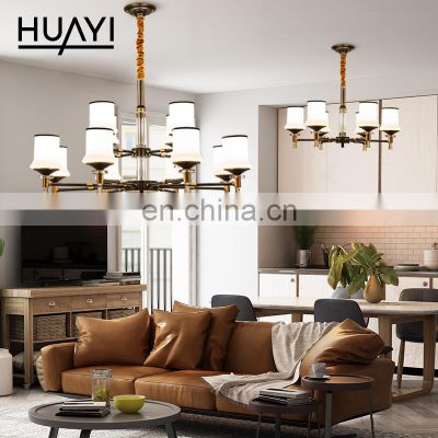 HUAYI American Country Style Luxury Copper Indoor Drawing Room Hotel Modern E27 Decorative Hanging Chandeliers