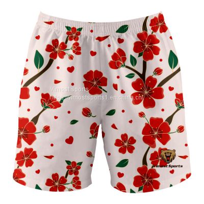 Fashionable Custom Sublimation Shorts of Red Flower Pattern
