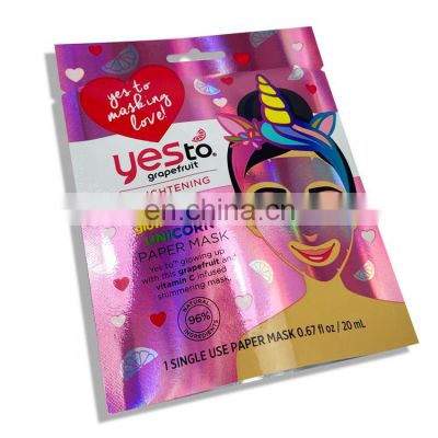 custom printed aluminum foil face-mask mylar pouch cosmetic holographic packaging bags