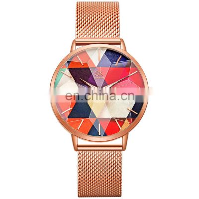 SHENGKE Wholesale Ladies Watch Steel Mesh Watch Bands Colorful Watches K0127L