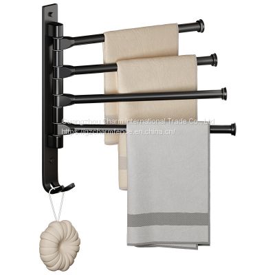 Toilet towel rack perforated free rotary multi bar space aluminum towel bar bathroom hanger dormitory shelf