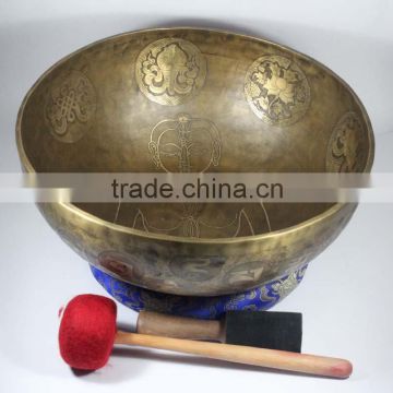 Chakra Meditaiton symbols carving 40 cm Tibetan Singing Bowl