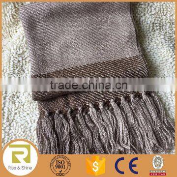 Wholesale 100% Acrylic woven jacquard khaki stripes fringed throw blanket