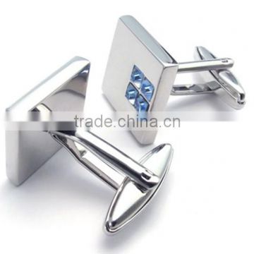 Stainless Steel polished Cuff links with blue glass on it
