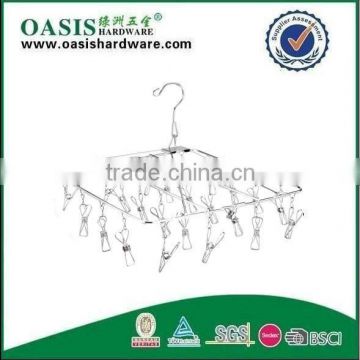Stainless steel clothes hanger Clothes hanger;Laudry clips hanger;stainless steel clips hanger/ clothes hanger with 20 pegs