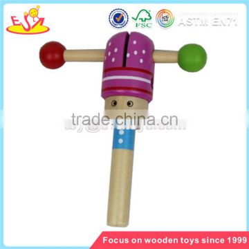 Wholesale doll shape wooden kids rattle toy cheap baby musical wooden kids rattle toy W08K006