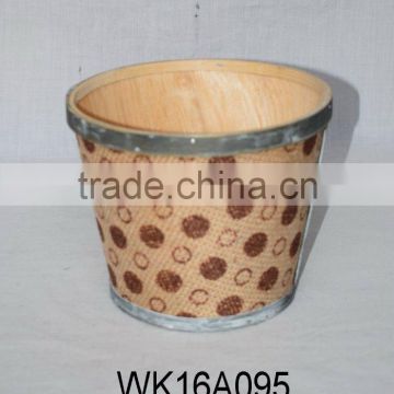 Garden decorative round wooden flower pot, brown wooden plant planter