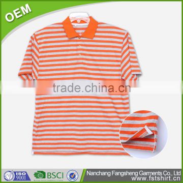 Striped men's orange short sleeve polo shirt with collar