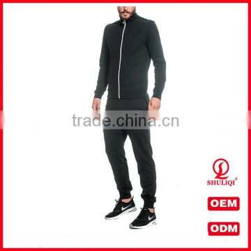 guangzhou shuliqi hot selling mens sport fitted tracksuit 100 cotton plain tracksuits in black