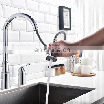 2018 Elegant deck mounted 3 way pull down brass kitchen mixer tap healthy faucet