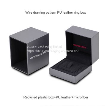 Grey color wire drawing pattern PU leather ring box sliding sleeve ring box with microfiber insert