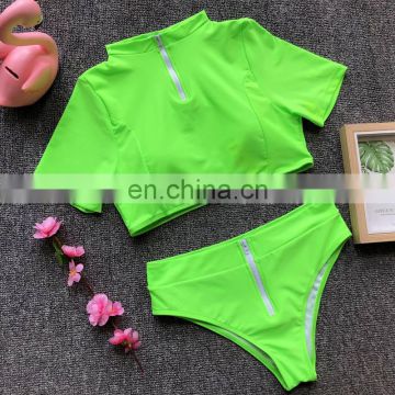 2019 hot style bikini Xia Chun color zipper swimsuit sports outdoor beach sexy women's swimsuit high-waisted bikini