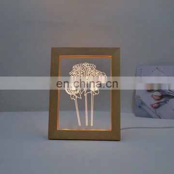 Customized Illusion Bedroom Touch USB Wooden Lamps Led photo Frame 3D Night Light