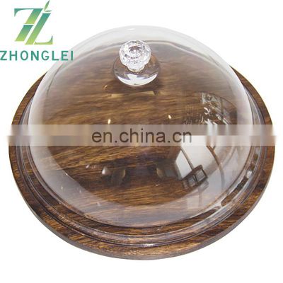Eco-friendly Acacia Wood Cheese Serving Board with Acrylic Cover Round Chopping Block Tray with Lid Cake Bread Storage Platter