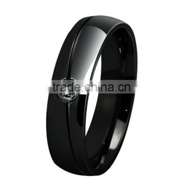 black plating stainless steel rings with cz stone