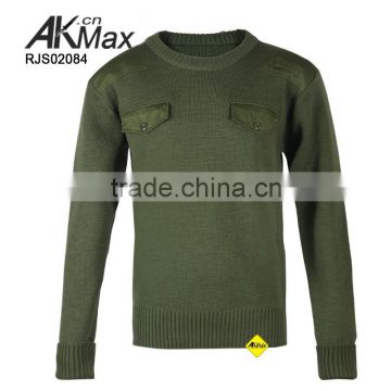 100% Wool Military Pullover Sweater With Pocket Of Military Style