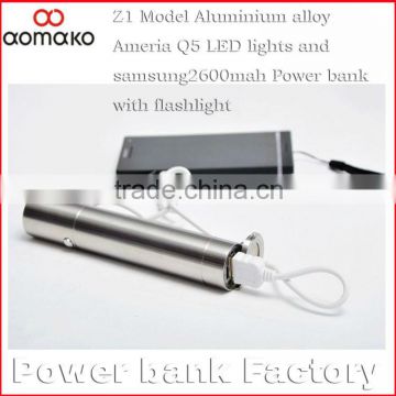 Flashlights Powe bank 2600mah Z1 aluminium alloy 2600mah external battery charger SOS strong weak flashlights power bank