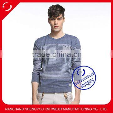 2015 China supplier custom long sleeve mens yarn dyed t-shirt with pocket wholesale clothing