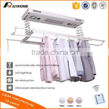 Ceiling mounted electric clothes dryer with UV lights&fans, remote control automatic clothes airing drying hanging hanger rack