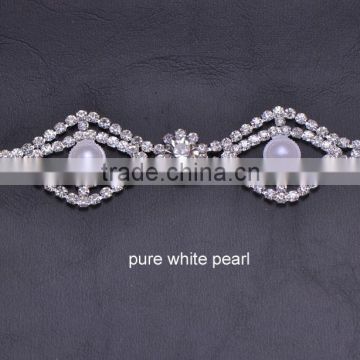 (M0984) 100mmx22mm,16mm bar, rhinestone connector for hair jewelry,silver plating,all crystals and pure white pearl