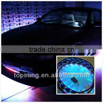 4PCS 7 Color LED Underbody Under Car Flash Lights Kit car decorative light (2*36"+2*48") RGB+ Remote Control Voice activate