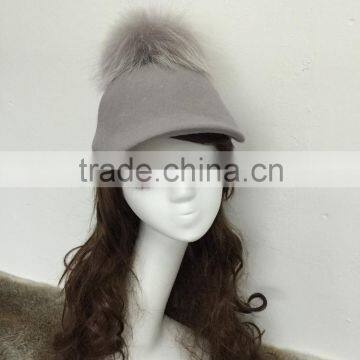 Women Winter Wool Thickness Cricket Cap Horseman Hat With Raccoon Fur Ball