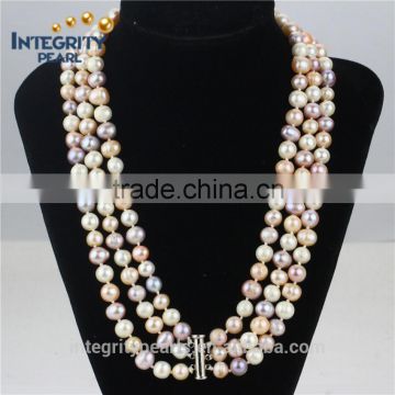 8-9mm mixed color silver chunky pearl necklace, fashion pearl necklace, freshwater pearl necklace