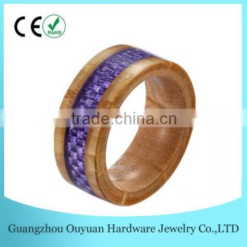 8MM New Natural Wood Ring, Natural Wood Ring with Purple Carbon Fiber Inlay