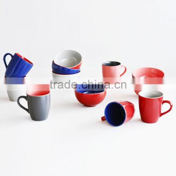 5.5" ceramic bowl with mug set, stoneware in solid color