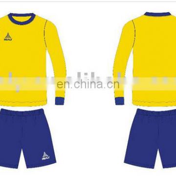 Customized yellow blue long sleeve soccer team uniform