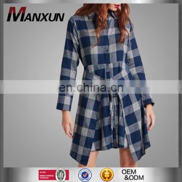Fashion Navy Plaid Dress For Girls Long Sleeves Blouse Dress Different Colors Available