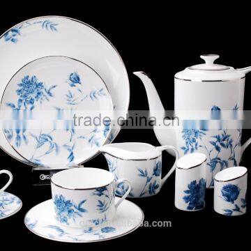 Bone china 16pcs dinnerware set with blue flower