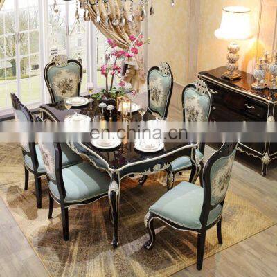 American classic style solid wood structure furniture 6 chairs dining room table sets