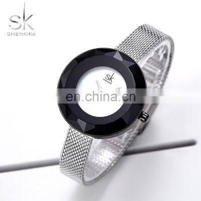SHENGKEG Unique Glass Cutting Handwatchs Fashion Mesh Band Wristwatch Valentines' Gift  Drop Shipping Watchs K0100L