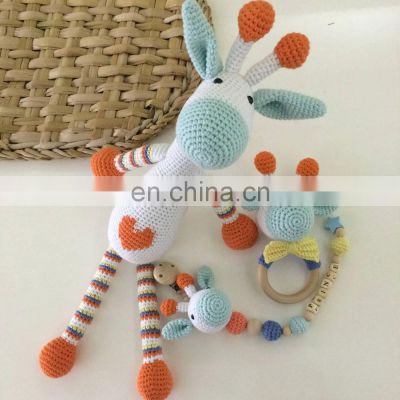 Handmade Giraffe Crochet Amigurumi Teether, Rattle, Pacifier Set Baby Gift Doll Kid's Toy Vietnam Supplier Cheap Wholesale