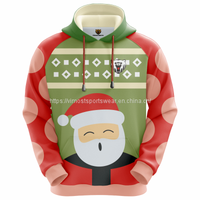 sublimated high quality fleecing polyester hoodie designed for Christmas