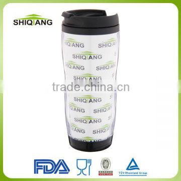350ml DIY promotion leakproof plastic thermal coffee mugs with photos inserted