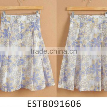 Ladies cotton flower printed pleated mini skirt