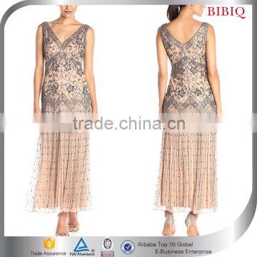 New Ladies Off Neck Brown Lace Long Casual Dress