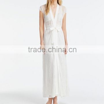 Wholesale Cheap Private Labels Sexy White Long Ladies Bride Sleep Lace Robes with Satin Trims