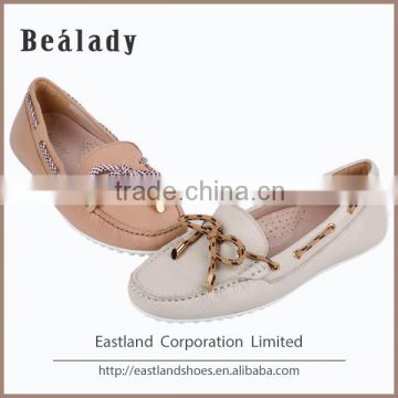 (E1638-2B) Ladies leather shoes lychee leather soft casual driving moccasin boat loafer shoes with bow