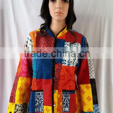 Vibrant Color reversible cotton kantha Winter Jackets For Girls