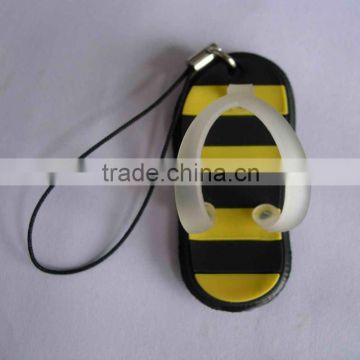 cute yellow and black flip flop silicone phone strap