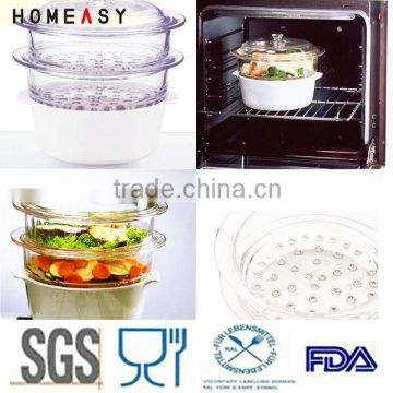 wholesale new pyrex glass round food steamer for pot